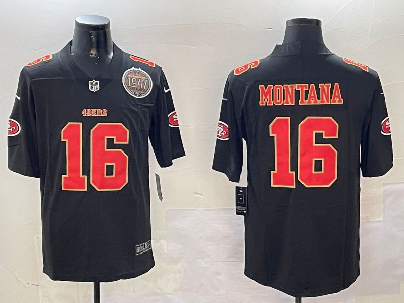 Men San Francisco 49ers 16 Montana Black Second generation 2024 Nike Limited NFL Jersey style 01081